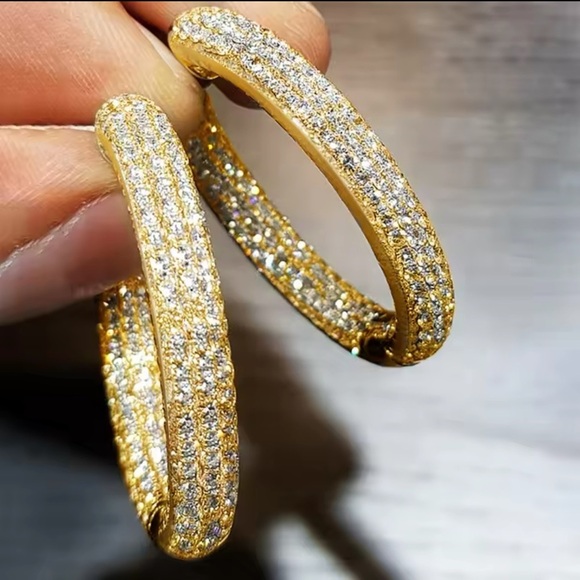 Anthropologie Crystal Silver Hoop Earrings - Picture 1 of 4